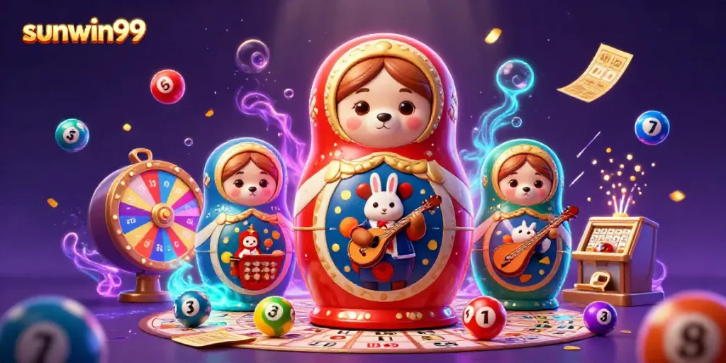 Experience the vibrant sunwin99 scene with lively lottery elements and characters, promoting exciting gameplay.