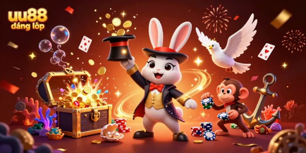 Experience the excitement of uu88 đăng nhập with vibrant casino elements and characters in 3D animation.