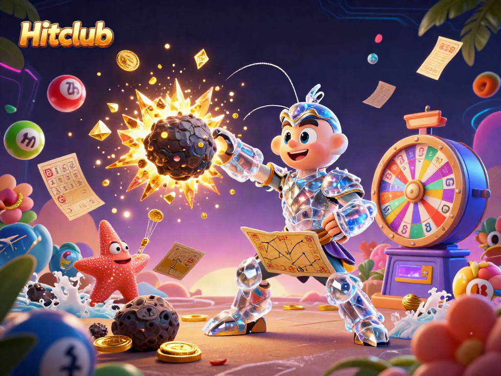 Hitclub players winning golden prizes with a galactic samurai shrimp in a vibrant casino setting