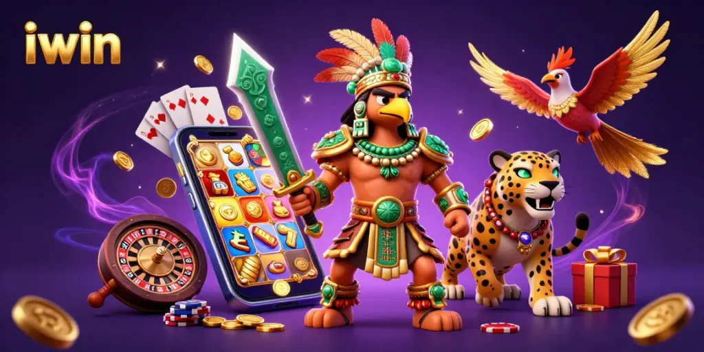 Experience stunning iwin gaming action with slot games, eagle warriors, and vibrant casino elements.