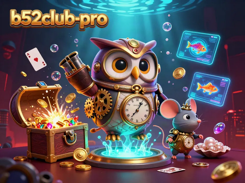 Experience the thrill of b52club-pro casino with a vibrant, richly detailed 3D illustration featuring winning elements.