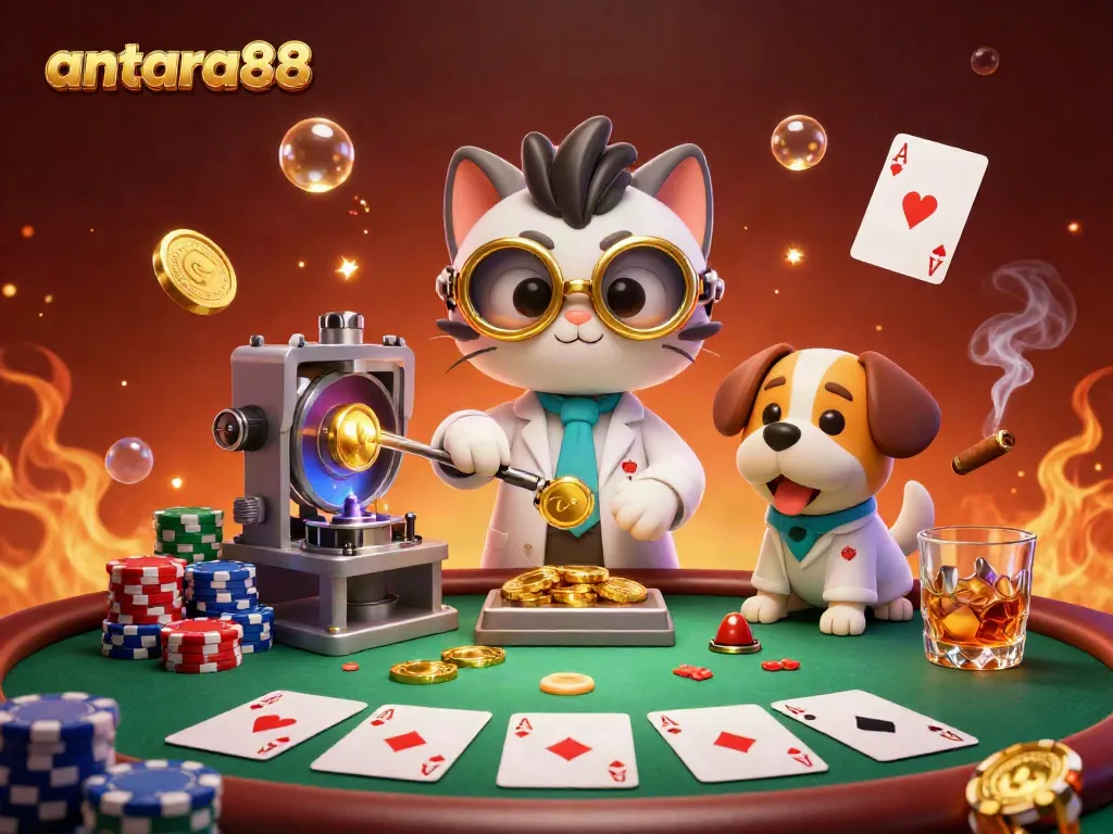 Engage with antara88 featuring an illustrated scene rich with poker elements, showcasing winning strategies for players.