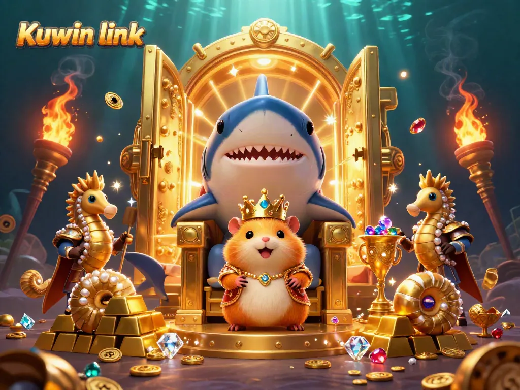 Experience the excitement of Kuwin link with a vibrant underwater casino scene featuring unique characters and treasure.