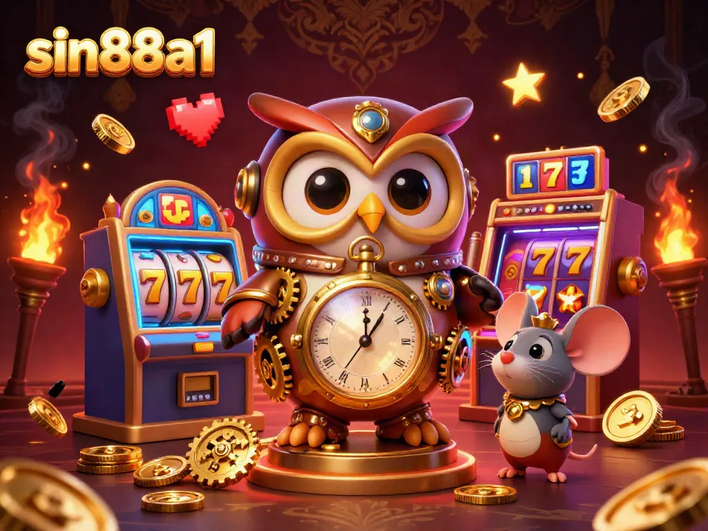 Engage in exciting jackpot spins at sin88a1, featuring vibrant slot machines and playful characters.