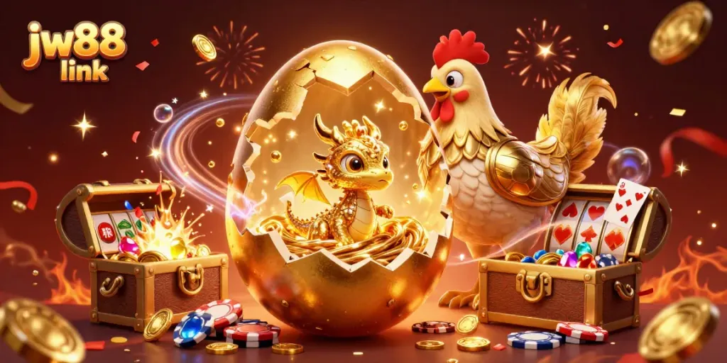 Engage with the thrilling jw88 link, featuring a golden dragon and poker chips in a colorful casino scene.