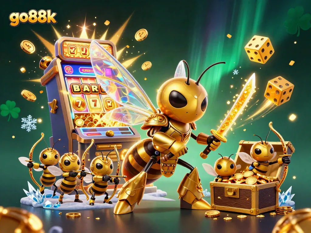 Experience the excitement of go88k with a stunning 3D illustration of a casino-themed scene bursting with activity.