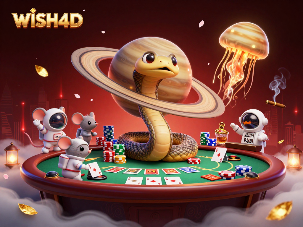 WISH4D showcases a thrilling cosmic casino scene with characters engaged in fun betting activities.