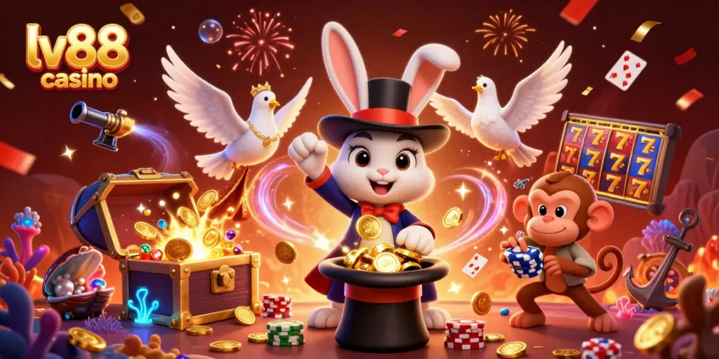 Experience exciting gameplay at lv88 casino with a magical scene of fun characters and vibrant casino elements.