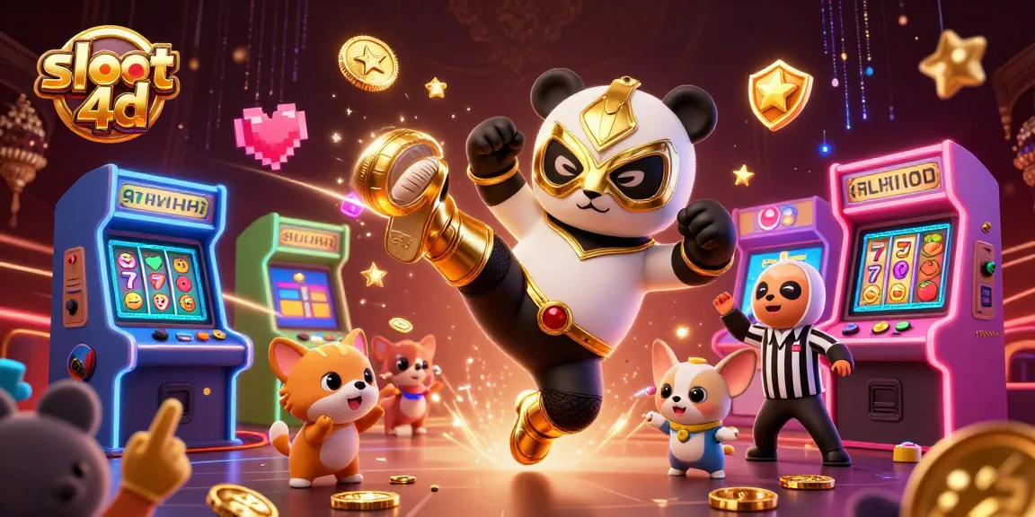 Rasakan keseruan bermain slot 4d dengan panda pegulat terbang dan penonton hewan bersemangat.