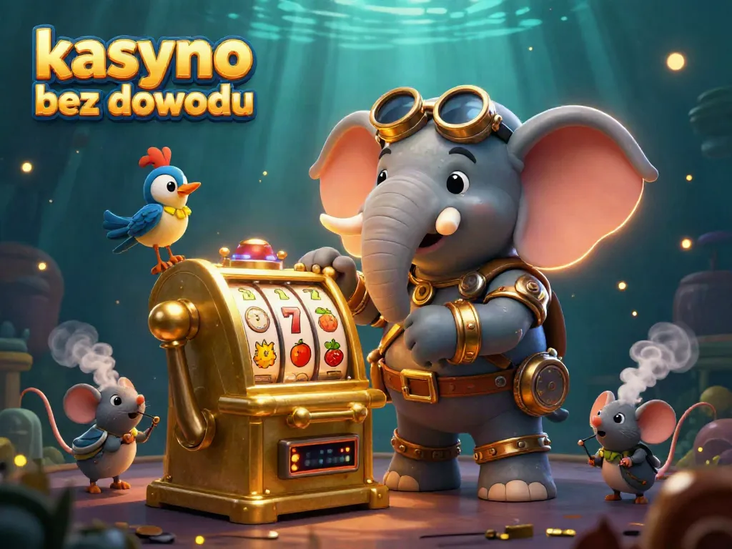 Engaging and vibrant scene illustrating kasyno bez dowodu with steampunk elements, slot machine, and dynamic characters.